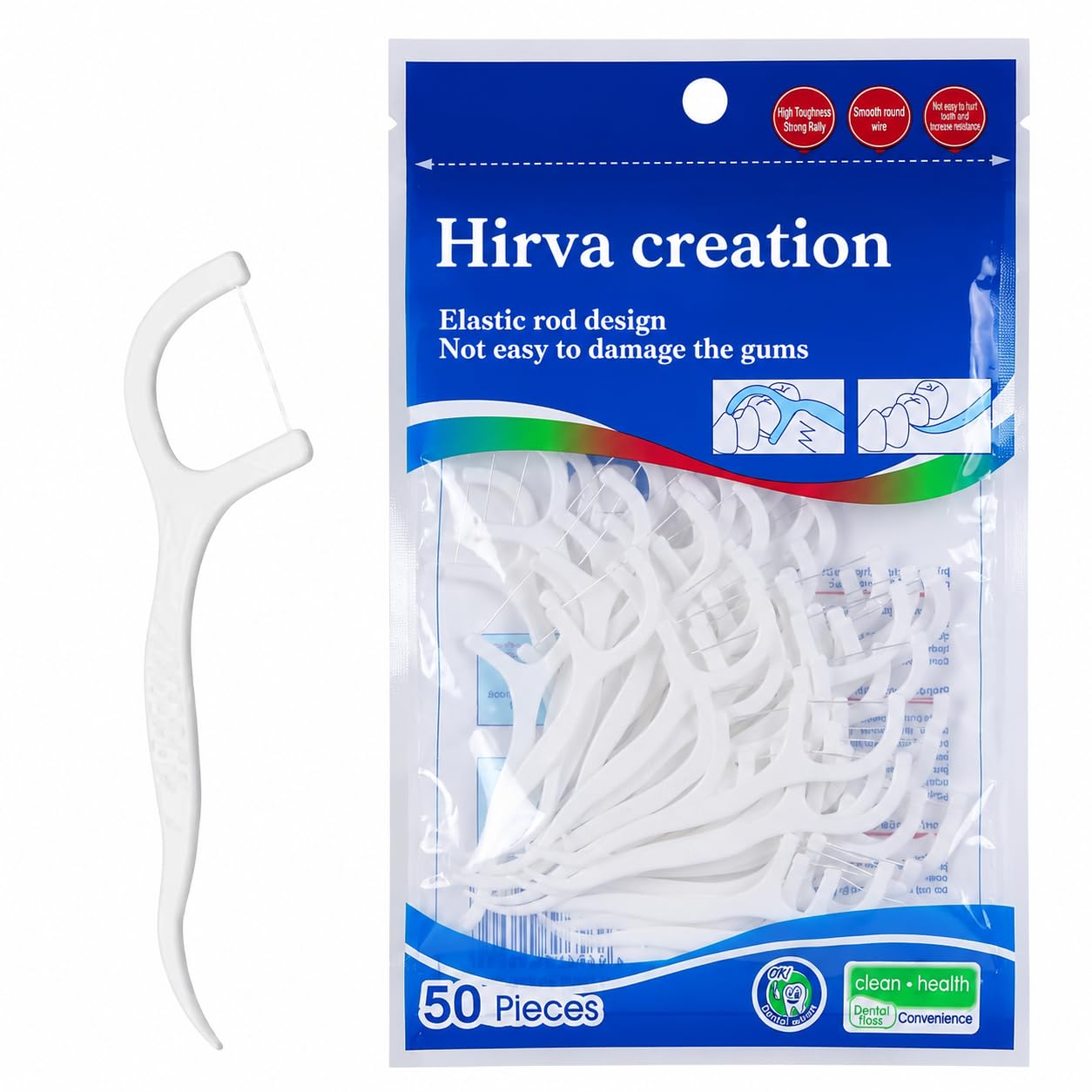 HIRVA CREATION 3 in 1 Tooth Cleaning Dental Floss Fresh Toothpick Cleaners, Disposable Teeth Flossing Thread Toothpicks with tongue cleaner Stick for Fresh, Healthy and Breath Gums (50 Pieces in Pack )-image-7