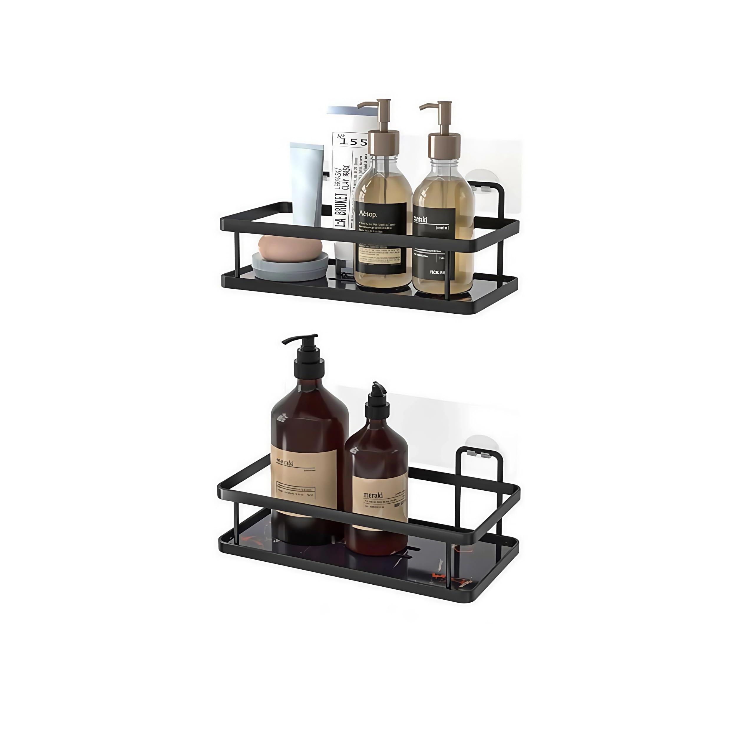 Ycpasta Wall-Mounted Bathroom Shelf Shower Caddies 2 or 3 Tiers Metal Storage Rack Black and White Options Black