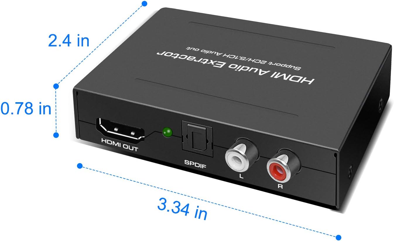 HDMI Audio Extractor, HDMI to HDMI + Optical Toslink SPDIF + Analog RCA L/R Stereo Audio Out Support 3D 4K@30Hz