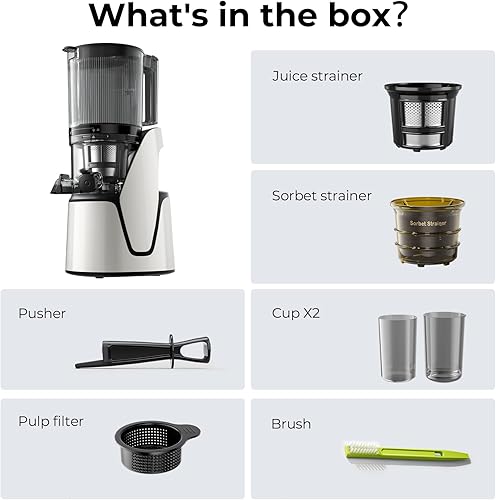 Miniatura 14 de Máquinas Exprimidoras, Extractor de Jugos de Prensa Fría 3 en 1 con Conducto Extra Grande de 6.5", Gran Capacidad de 100oz, Motor AC, Hace Jugo,