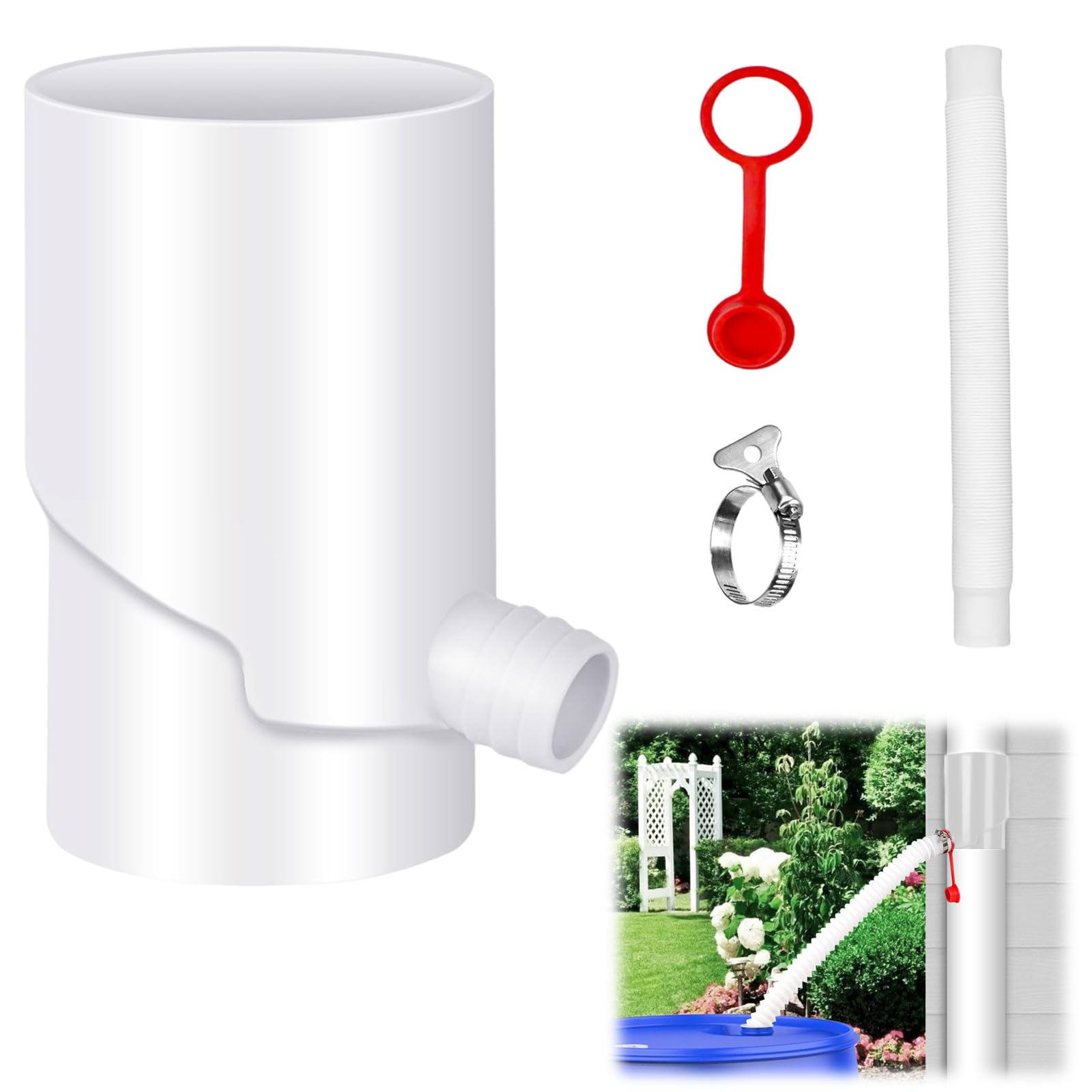 Recolector de Agua de Lluvia para Bajantes de 100mm, Desviador con Tubo Telescópico y Tapón de Cierre, Sistema de Recogida de Agua para Riego de Jardín, Anticongelante
