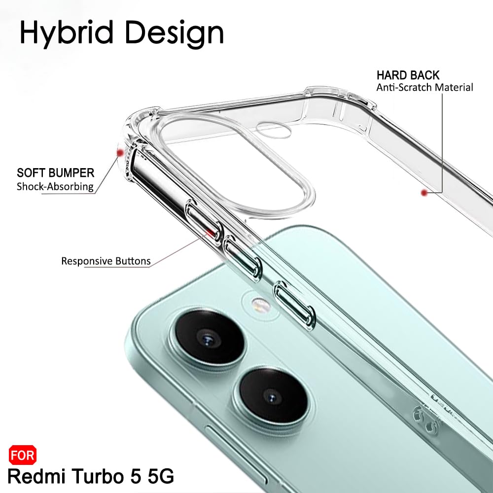 TheGiftKart Crystal Clear Back Cover Case for Mi Redmi Turbo 5 5G / Poco X8 Pro 5G | 360 Degree Protection | Shock Proof Design | Transparent Back Cover Case (PC & TPU, Transparent Bumper) — Amazon image 3