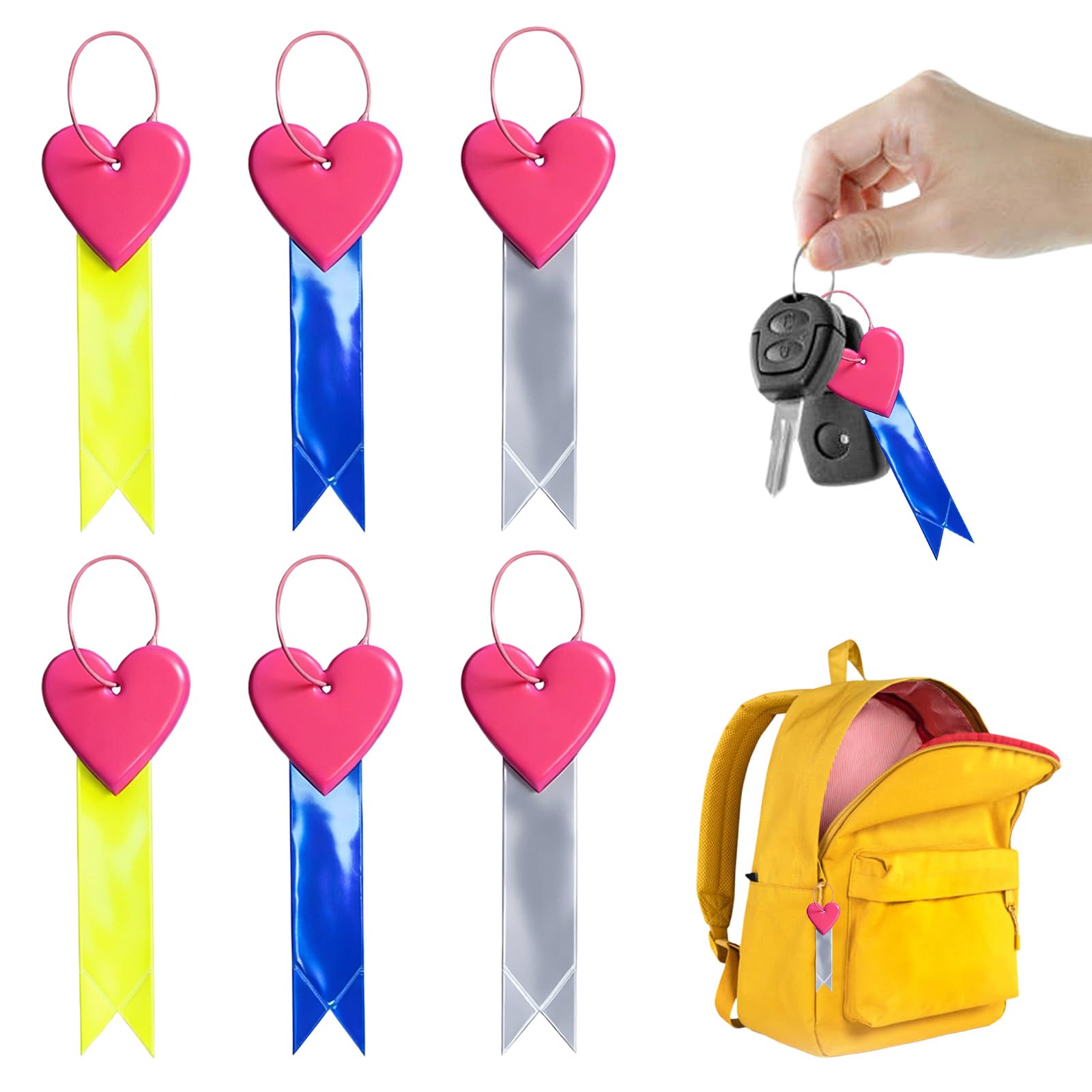 Solvind 6 Pack Safety Reflectors with Metal Chains, 2 Shapes High Visibility Reflective Keychains, 3 Colors Reflective Pendants for Kids School Bag, Cycling, Walking, Dog Walking