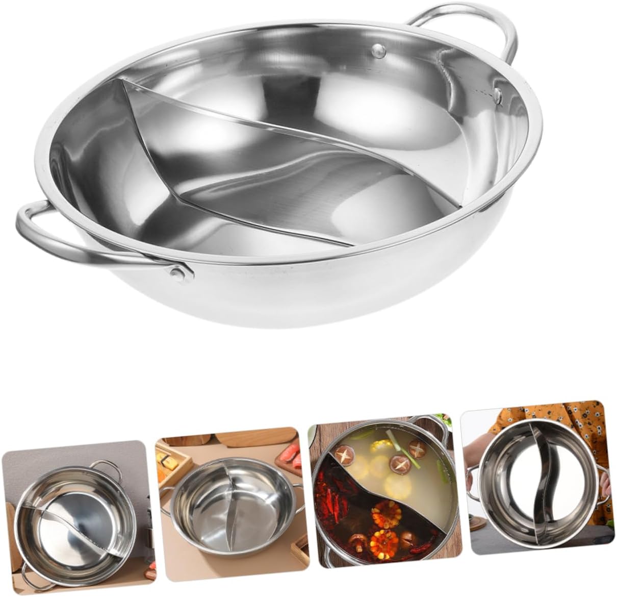 Stainless Steel Shabu Hot Pot with Divider, Dual-section Soup Pot Xmas