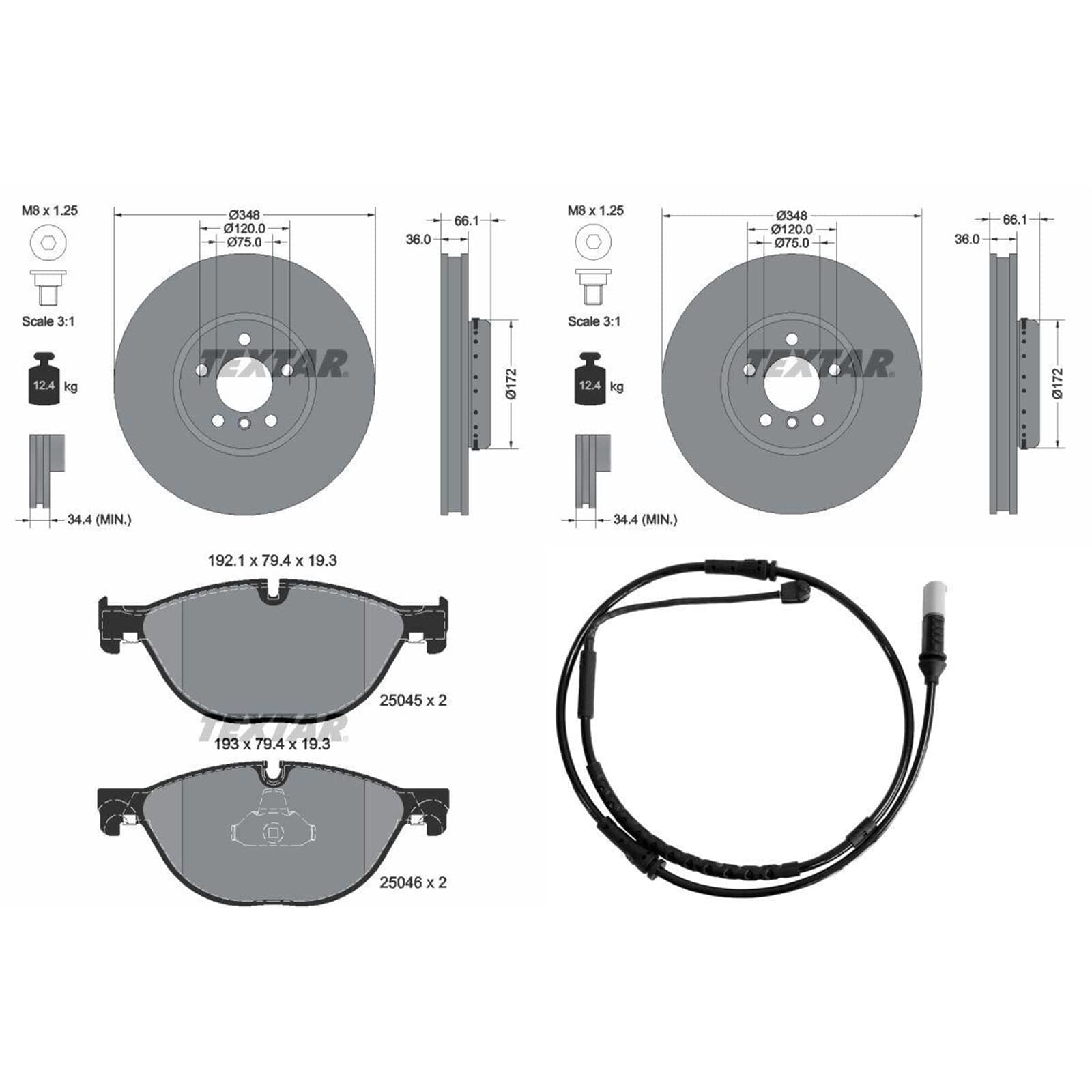 Textar Bremsscheiben 348mm Beläge vorne | 92253725 + 92253825 + 2504501 + 98042400 passend für 5er F10 F11 6er F12 F13