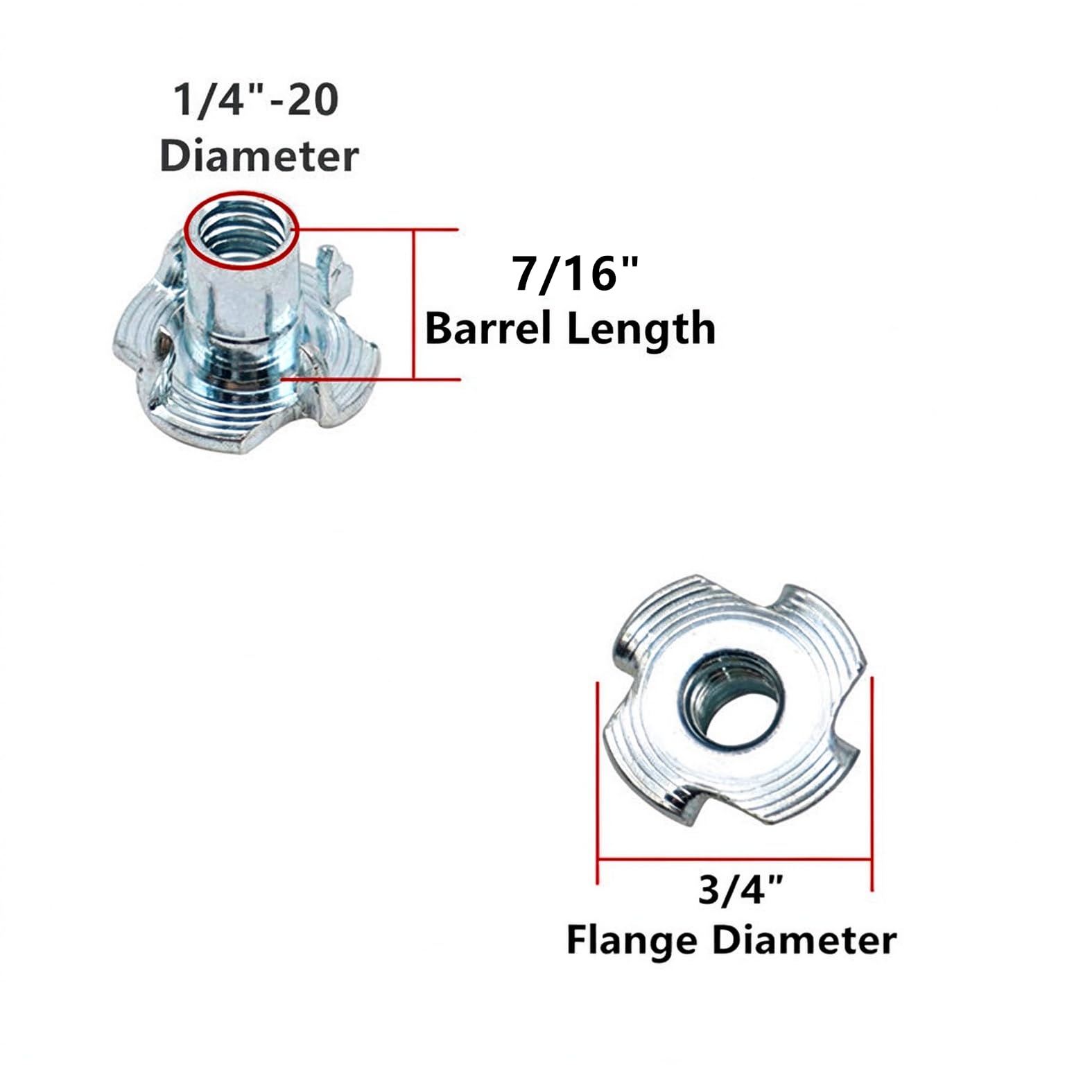 T-Nuts - 50 Pack 1/4-20 Steel Tee Nuts -2