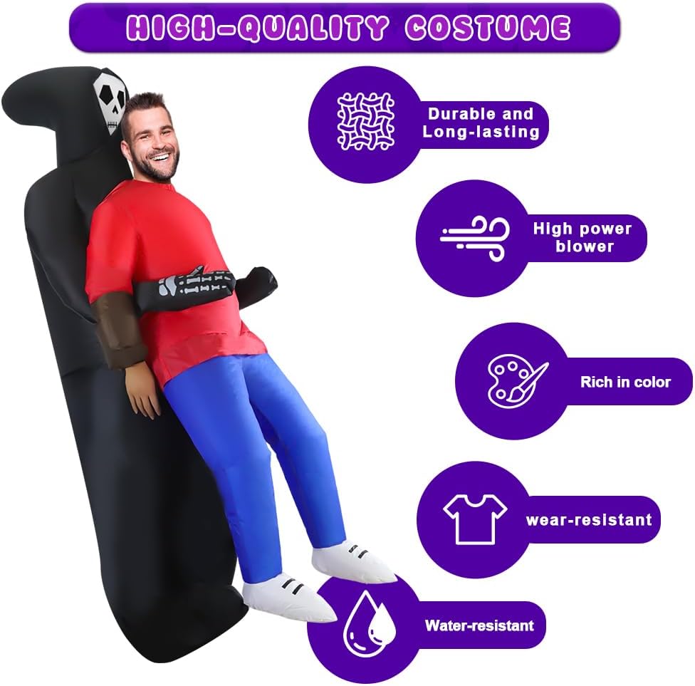 Inflatable Costume Adult Grim Reaper, Scary Blow Up Costume for Women Men, Catched by Grim Reaper for Halloween Party - Image 4