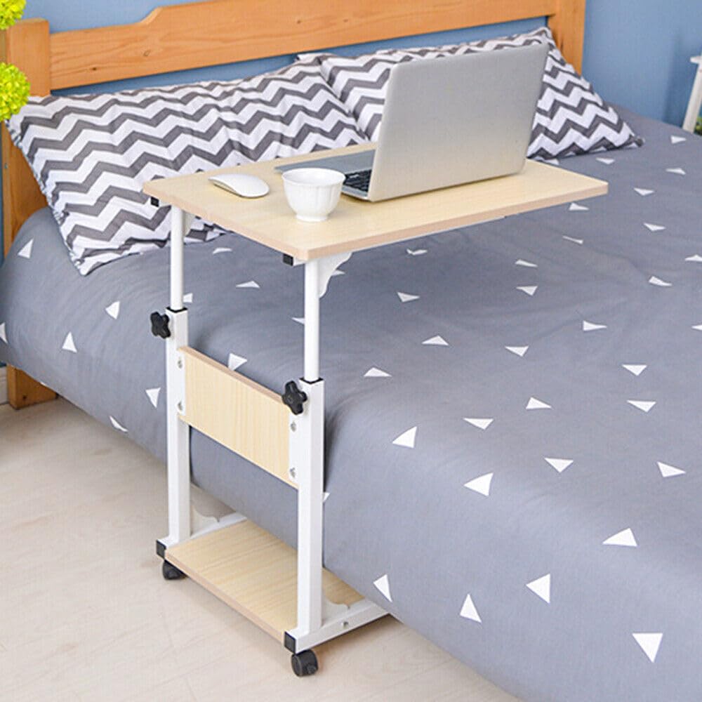 WALKINGDESK Bijzettafel in hoogte verstelbaar met 4 wielen, mobiel bureau 60 x 40 cm, kleine laptoptafel, in hoogte verstelbaar, pneumatisch staand bureau voor sofa, bed, woonkamer, wit