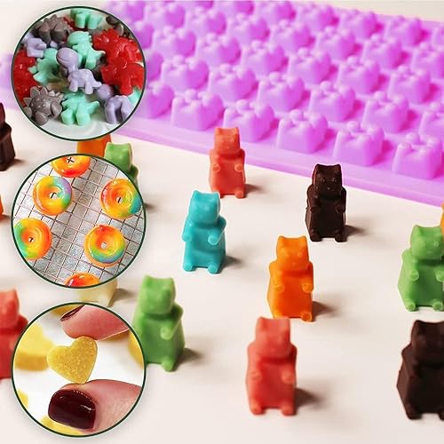 Miniatura 4 de Juego de 3 moldes de silicona para caramelos, dinosaurios, osos, formas de corazón con 2 goteros para gomitas, chocolate y golosinas caseras, sin