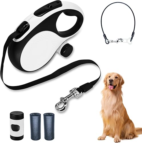 Miniatura 8 de Correa retráctil para perro con cable a prueba de mordidas, correa resistente de 26 pies para perros medianos y grandes de hasta 110 libras, 360°