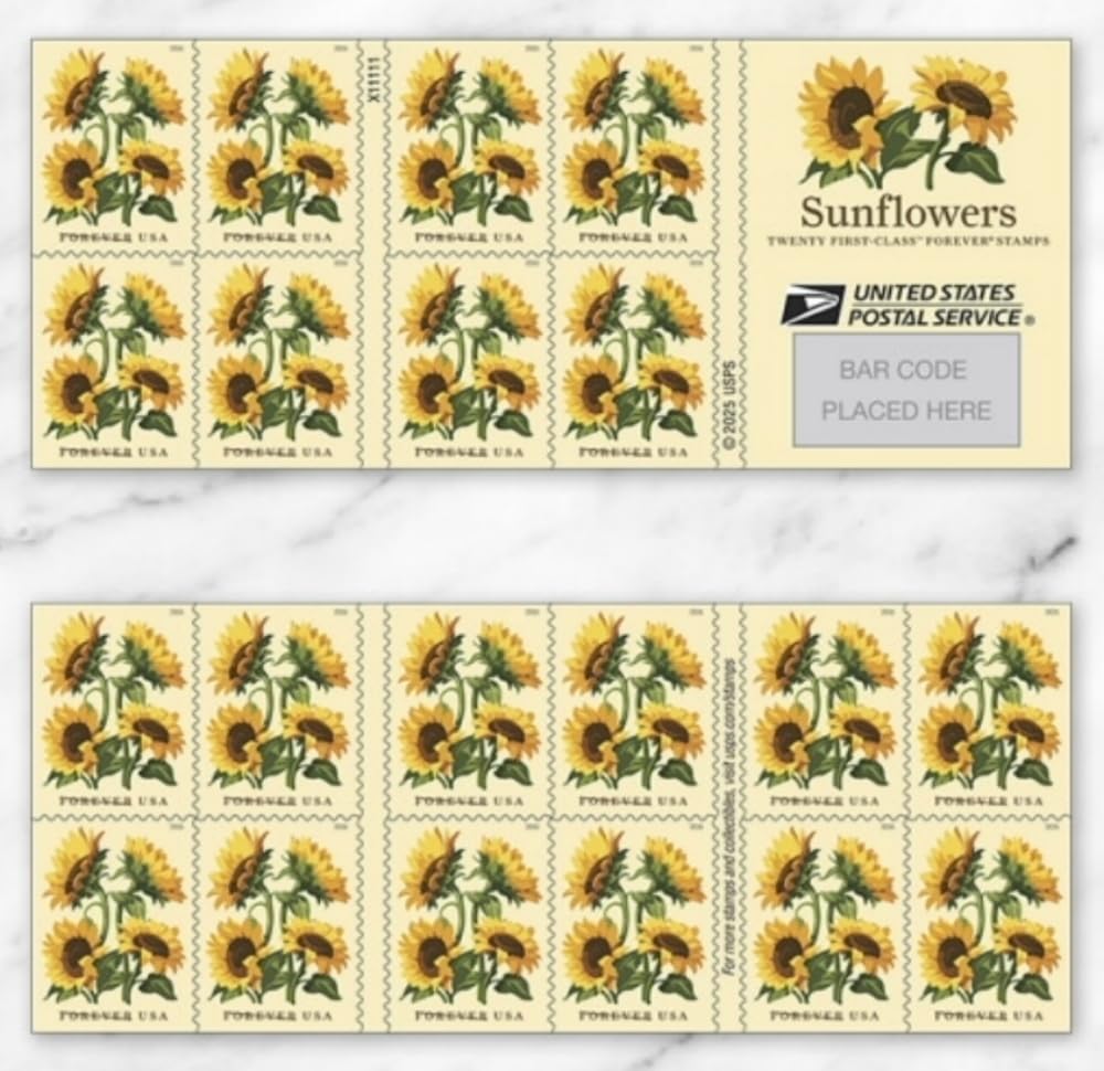 Briefmarken "Sunflowers 2026" (Buch mit 20) Blumen Erstklassige Post Forever Briefmarken