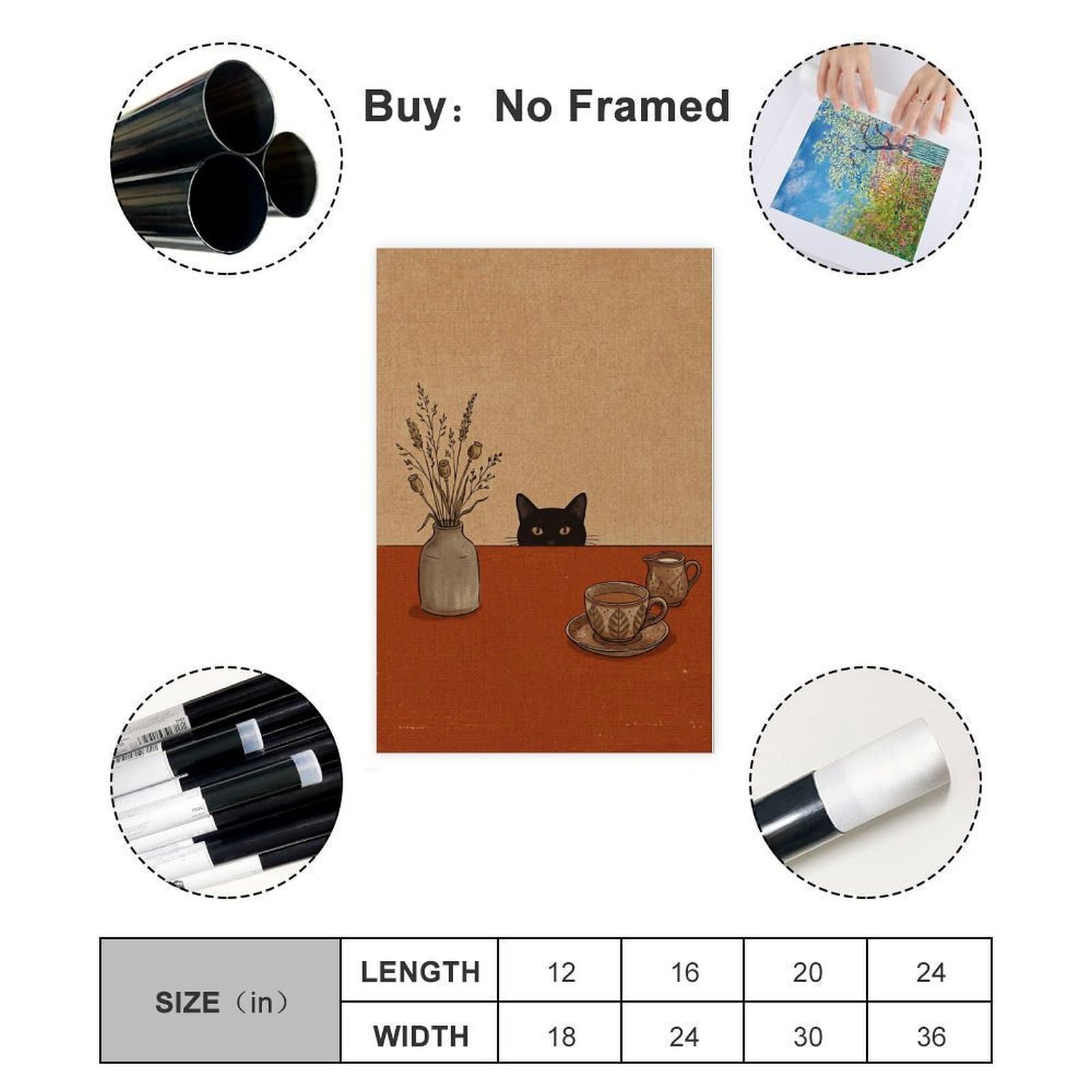 Sneaky Black Cat – accogliente decorazione per cucina a tema caffè poster decorazione camera da letto paesaggio ufficio camera da letto decorazione regalo 61 cm L x 91,4 cm W