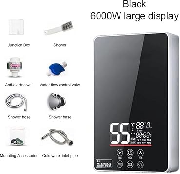 Tankless Water Heater 6000W Electric Hot Water Heater Instant Kitchen Bathroom Instantaneous Tankless Heating Shower Watering Heaters LED Display Under Sink Kitchen Household(Bronze)