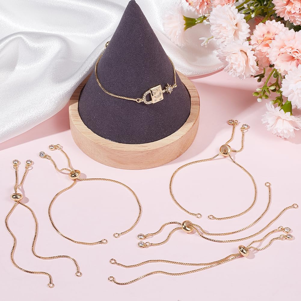 Set Di 10 Bracciali Con Cursore In Ottone Dorato E Zirconi - Catena Regolabile Per Creazione Gioielli Fai Da Te, 24cm