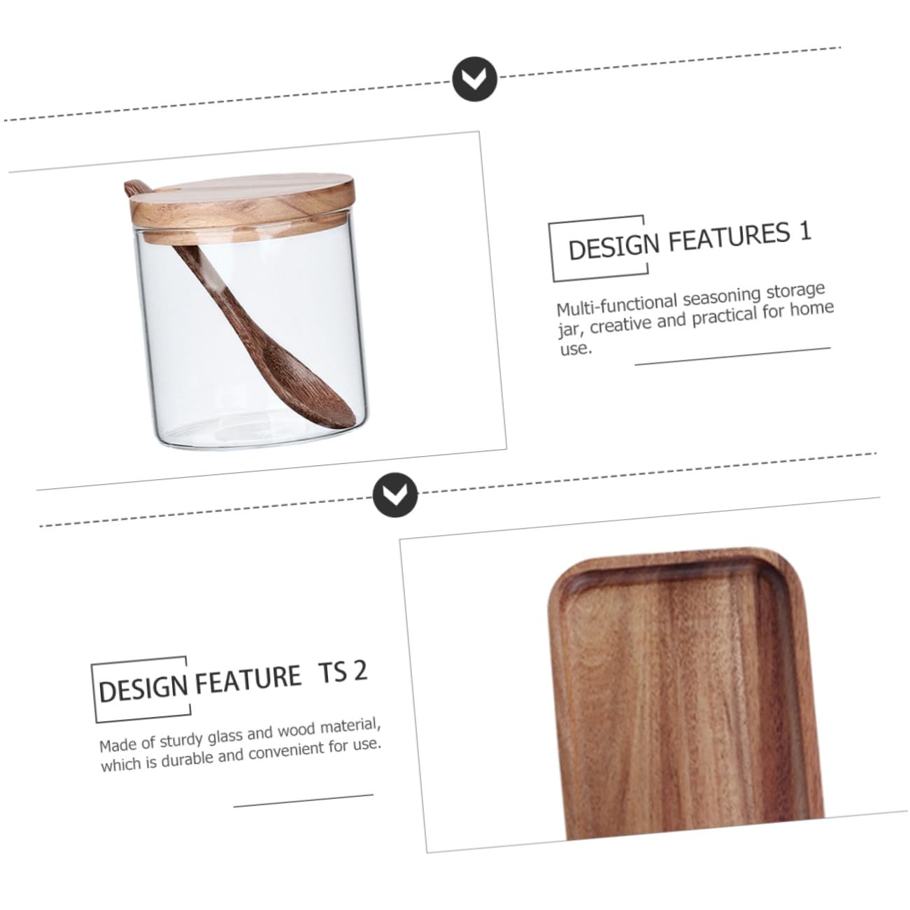 DOITOOL Glas Gewürzgläser mit Holzdeckel und Löffel Vorratsbehälter für Gewürze und Lebensmittelaufbewahrung Stilvolle Küchenaufbewahrung mit Praktischem Tablett