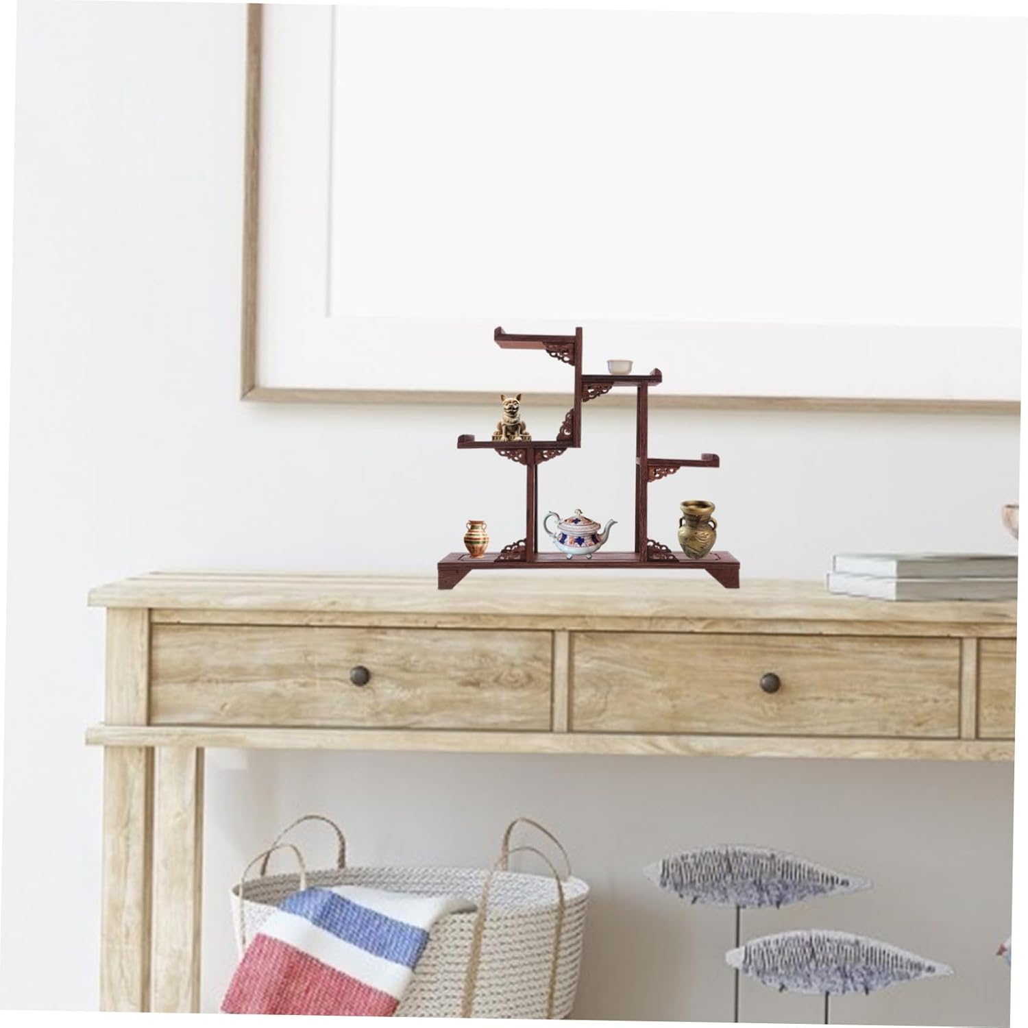 Garneck Antique Wood Display Stand for Models and Collectibles 3-Tier Retro Showcase Shelf 100% Chicken Wing Wood Stylish Home Décor for Displaying Models and Curiosities