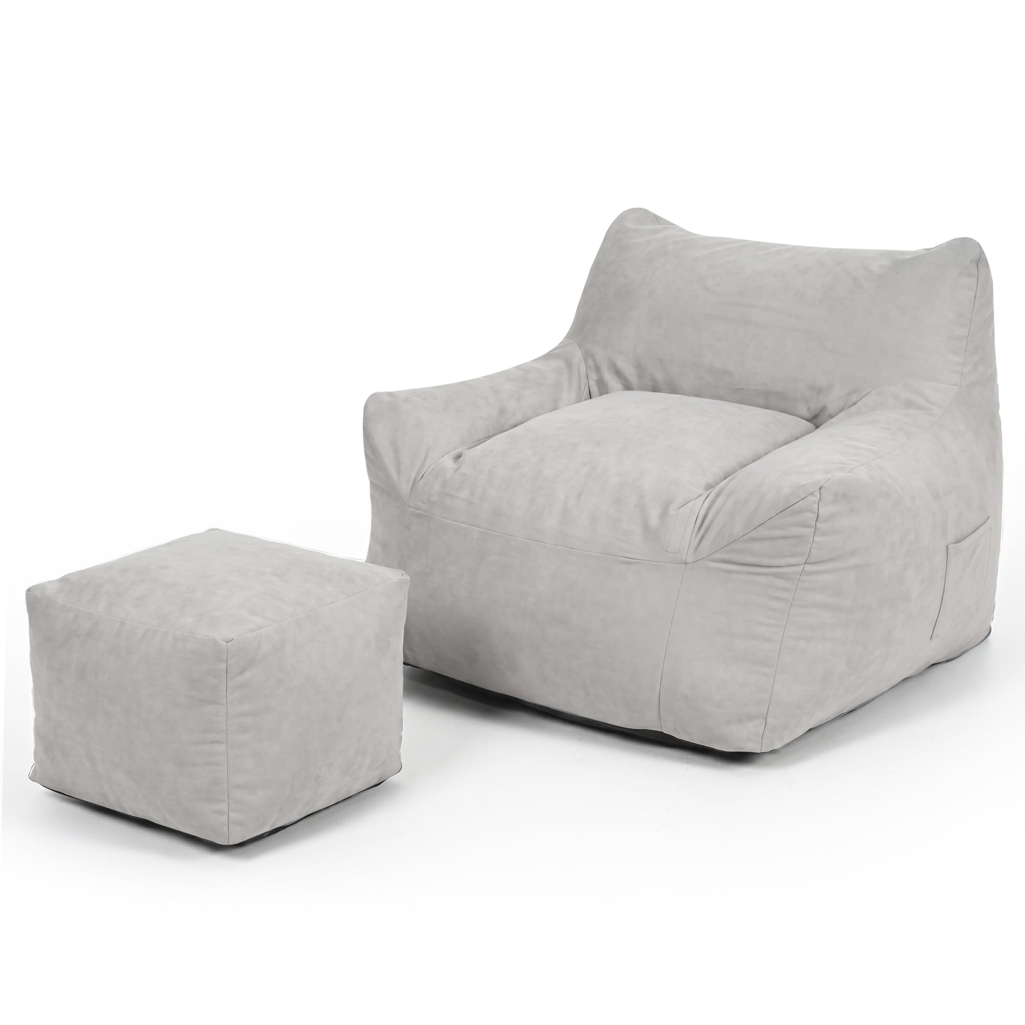 Pamapic Bean Bag, Bean Bag Chair Indoor Outdoor Weather Resistant, Large Beanbag Sofa with Footstool, BeanBag Adult with FIlling Included, Comfy Chair for Gaming Room, Bedroom, Polyester, Light Grey