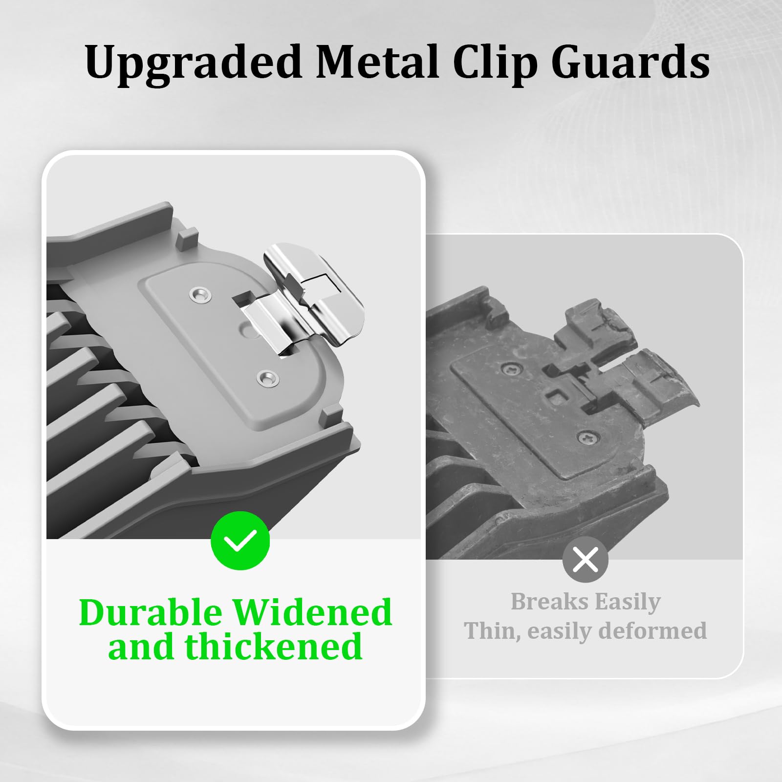 Scherenschutz mit Metallclip, 3,2 cm, 3,8 cm, 4,4 cm, 5,1 cm, kompatibel mit den meisten Haarschneidemaschinen, 4 Stück extra lange professionelle Haarschneidekämme, Führungen 10, 12, 14, 16, Grau
