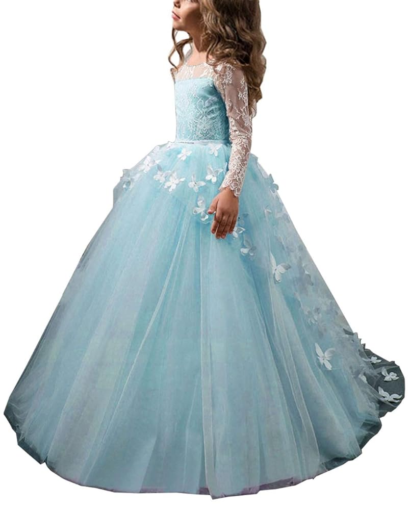 Amazon.com: MuchXi Lace Flower Girl Dress Luxury Long Sleeve