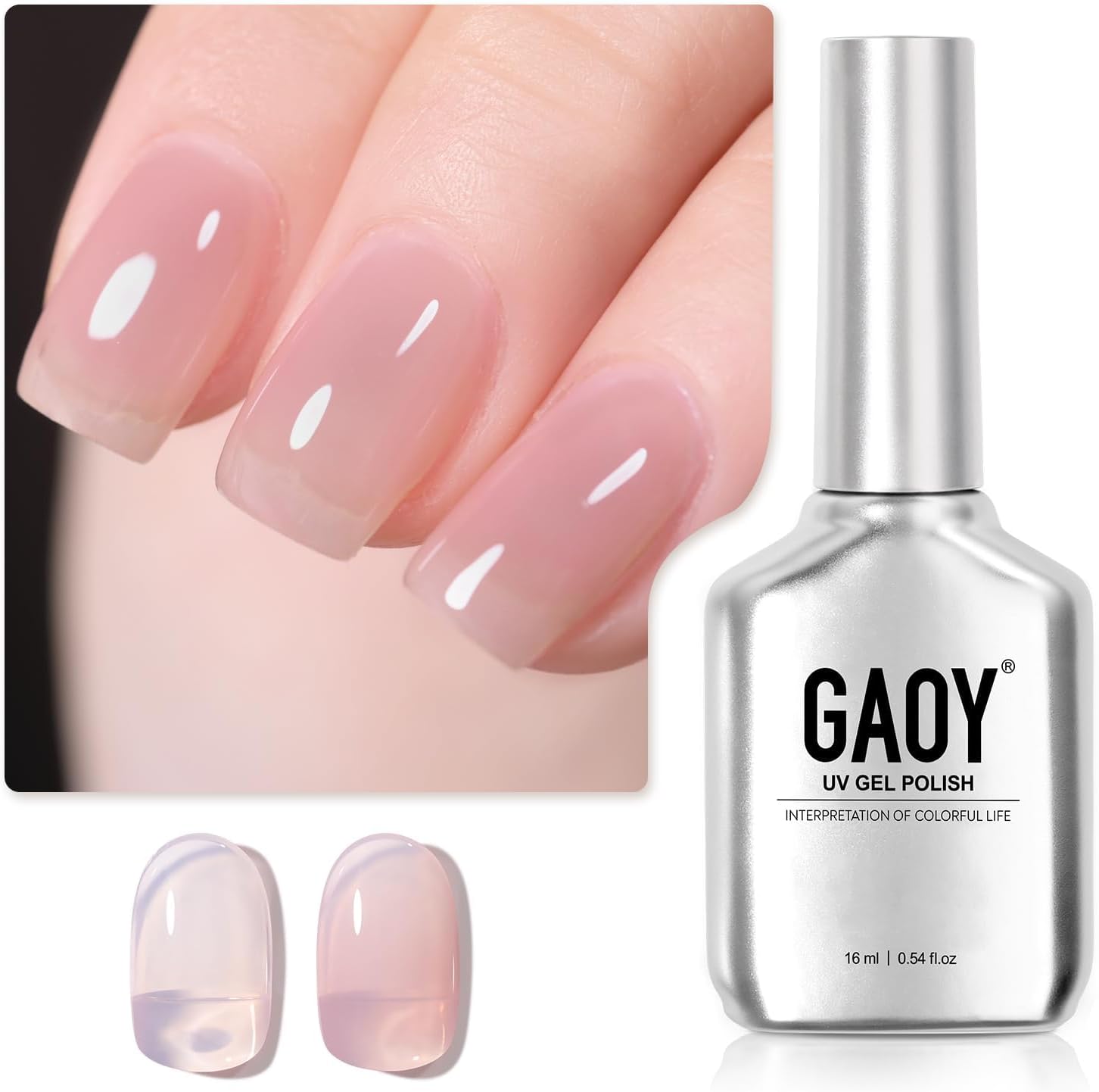 Jelly Nude Gel Nail Polish, 16ml Sheer Rose Pink Translucent Soak Off Gel Polish, UV Light Cure for Nail Art DIY, 1624 Ocean Song