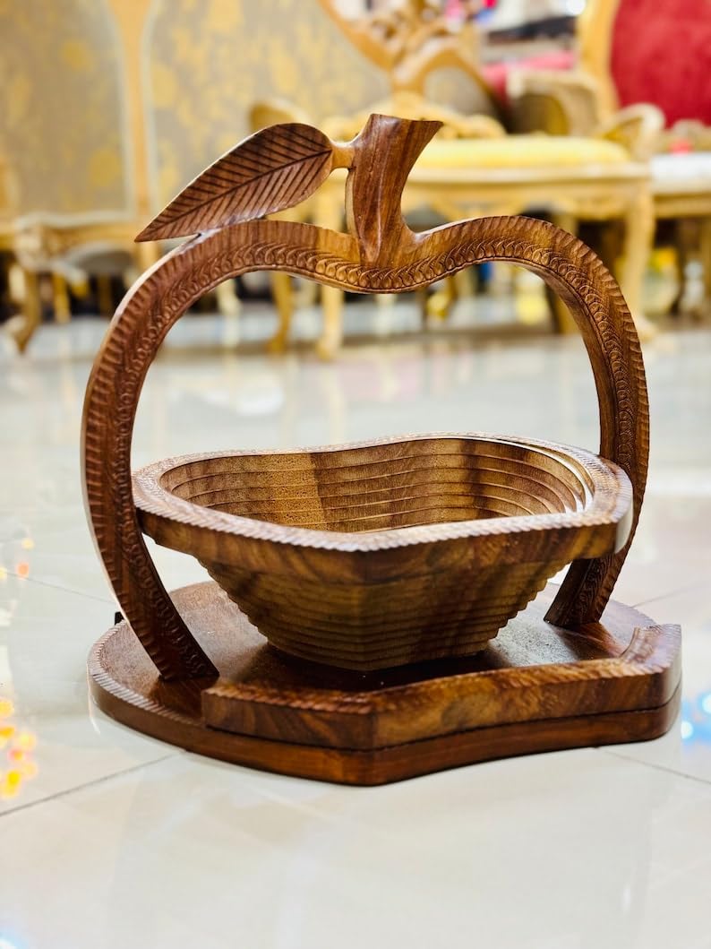 Eoqifjm As Shown In The Picture Charming Apple Shaped Wooden Basket - Handmade Fruit & Bread Basket For Rustic Kitchen