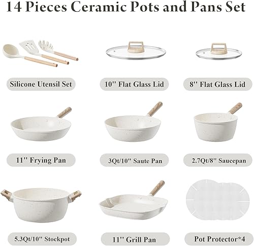 Miniatura 2 de Juego de ollas y sartenes antiadherentes de 14 piezas, juego de utensilios de cocina de cerámica de alta calidad con utensilios, gran capacidad,