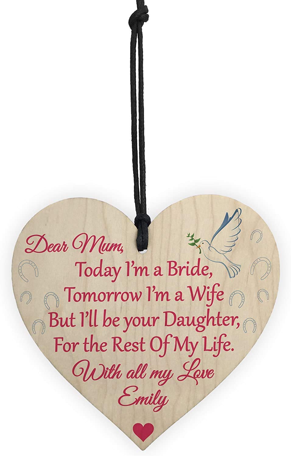 RED OCEAN Personalised Dear Mum Today A Bride But Your Daughter For The Rest Of My Life Wedding Keepsake Hanging Plaque Mother Gift Sign