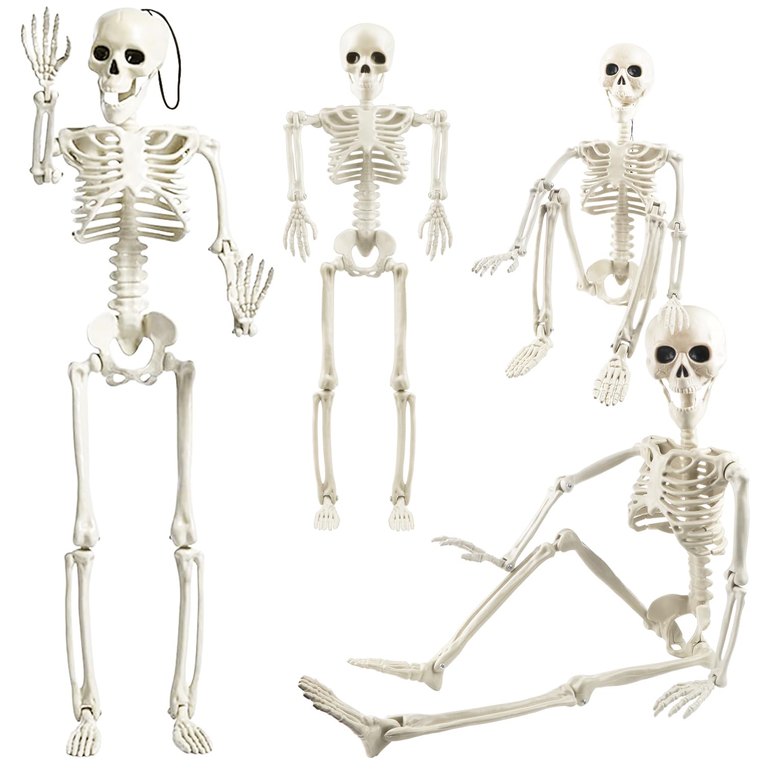 4 Pieces Skeleton Halloween Decoration, Large Skeleton with Movable Joints Lifelike Plastic Skeletons Full Body Skeleton Hand Life Body Anatomy Model Decor for Halloween Party Haunted House Supplies