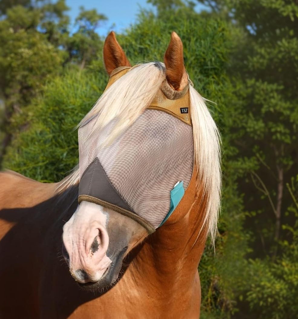 Horse Fly Mask Standard No Ears – UV Block 70% Breathable Fly Masks for Horses Flymask Durable Fly Control Mask Comfortable All-Day Fly Mask for Equines Horse Size