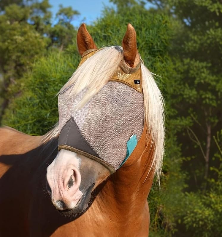 Máscara contra moscas para cavalos TSZ sem proteção para orelhas, malha de nylon e bloqueio UV de 70% The Sunny Zebra — Tamanho Padrão