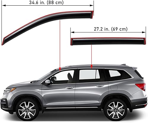 Miniatura 8 de Lightronic WV94557 - Protector de lluvia con cinta adhesiva para ventana lateral, humo oscuro, inastillable, juego de 4 piezas para Honda Pilot