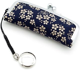 【印傳屋】印传 印章盒 印章套 红色印泥 鹿皮 漆 工艺品 No.4303 ([14-181] 深蓝底-白漆 雏菊)