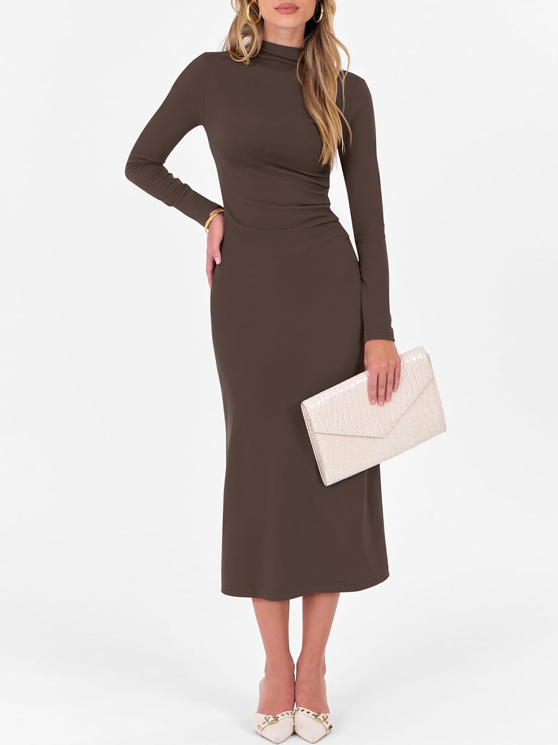 ANRABESS Women Long Sleeve Bodycon Dress Fall 2025 Mock Neck Formal Elegant Party Wedding Guest Cocktail Long Maxi Dresses - Image 5