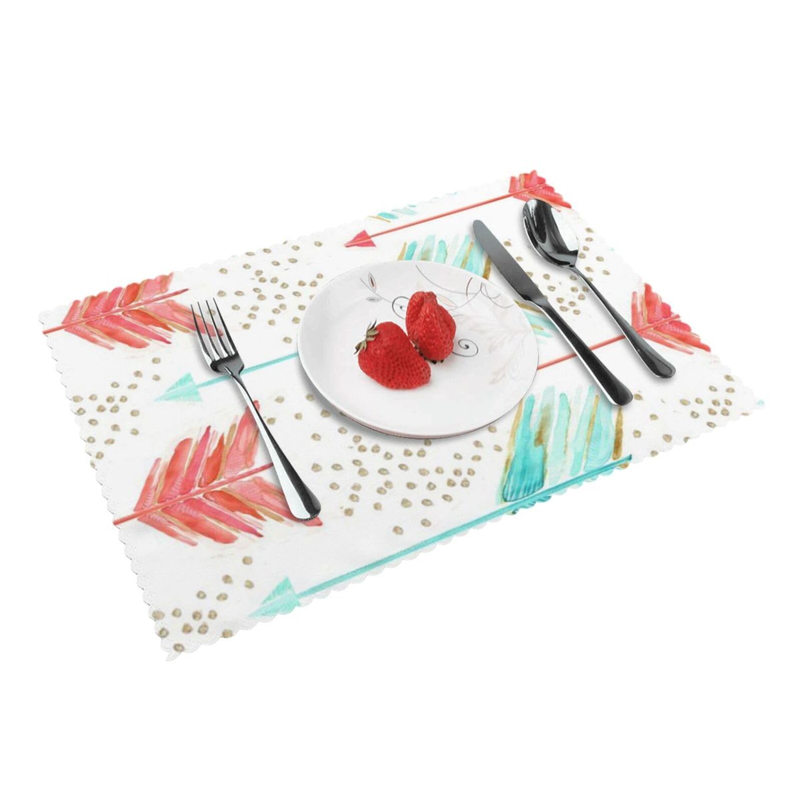 4 PCS Heat Resistant Placemat 45x30 CM, Coral and Teal Arrows Printed Non-Slip Place Mats for Kitchen Dining Table Indoor Outdoor