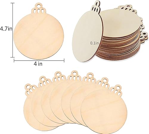 Miniatura 16 de pojah 60 piezas de rebanadas de madera, adornos de Navidad de madera de 5 pulgadas, círculos de madera preperforados sin terminar para centros