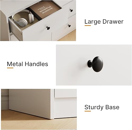 Miniatura 12 de Cómoda Blanca para Dormitorio, Cómoda de 6 Cajones con Manijas Doradas, Gabinete de Almacenamiento Grande, Organizador Moderno de Cajonera para