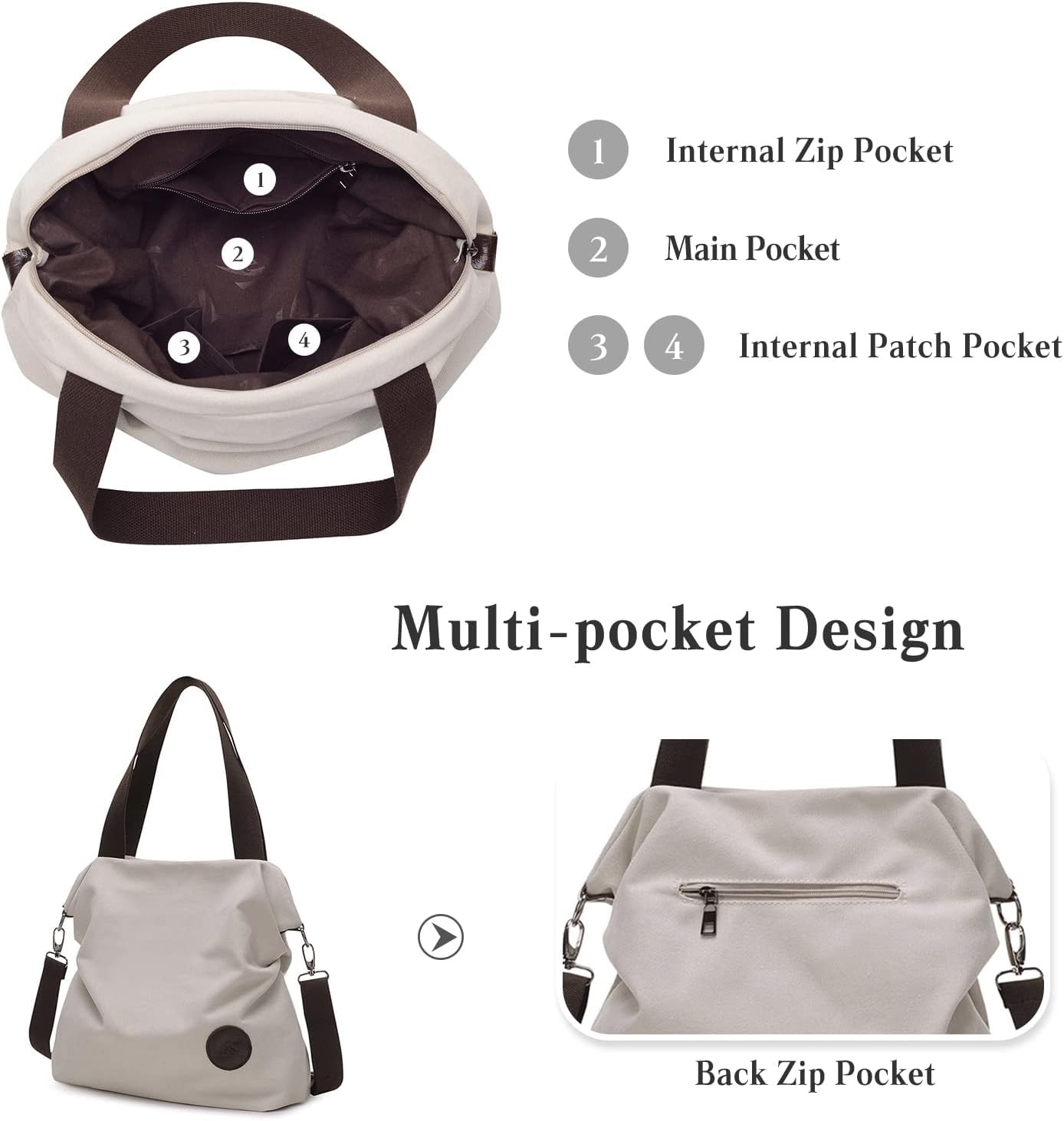 PORRASSO Women Canvas Shoulder Bag Crossbody Bag Ladies Handbag Hobo Bag for Shopping Travel Work Daily Use Brown - Image 5