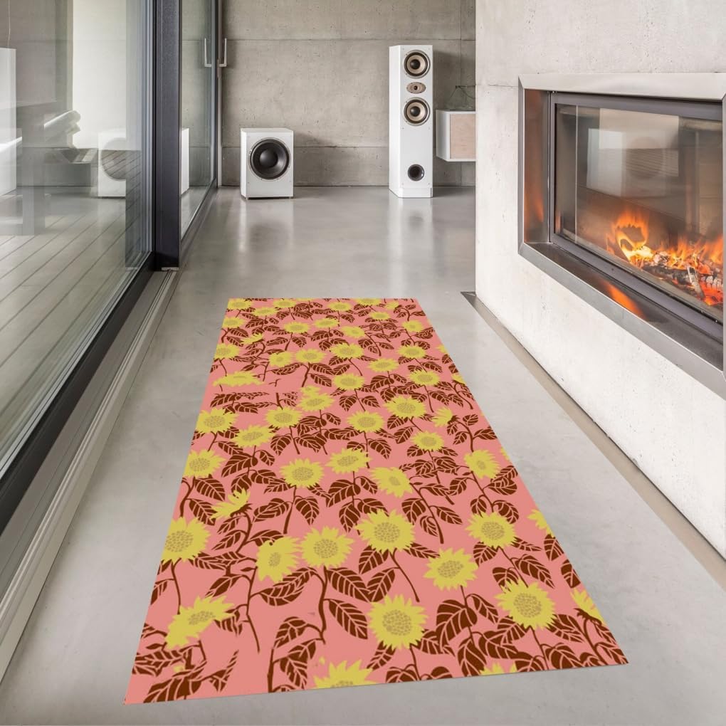 Yellow Pink 3D Vision Sunflower Pattern Botanical Runner