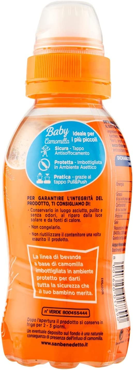 24x San Benedetto Baby Camomilla Mandarancio,Kamille mit Mandarine Geschmack,Kohlensäurefreies Getränk in Natürlichem Mineralwasser Pull-Push, 25cl + Italian Gourmet Polpa di Pomodoro 400g Dose