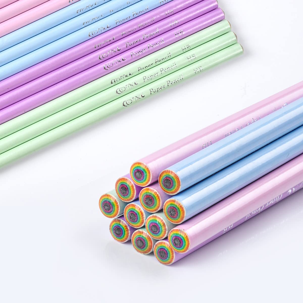 Ainiv 12-Pack Eco-Friendly Rainbow Paper Pencils - #2 HB Recycled Wood-Free Pencils With Erasers & Sharpener - View #2