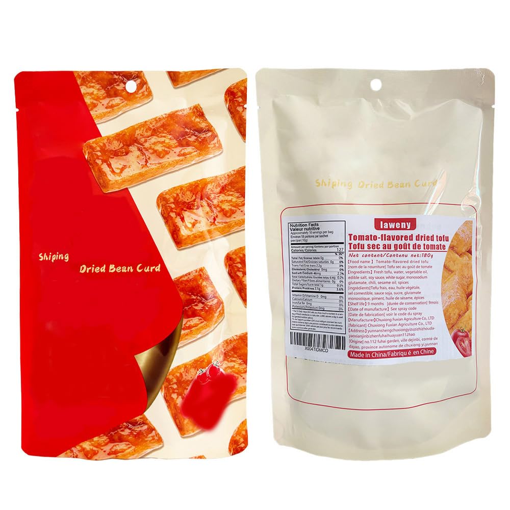 Dried tofu , tomato flavored dried tofu,（6.34oz/180g）sweet and sour, delicious bean flavor, non fried, non greasy, soft, pliable and chewy, casual snacks, office snacks