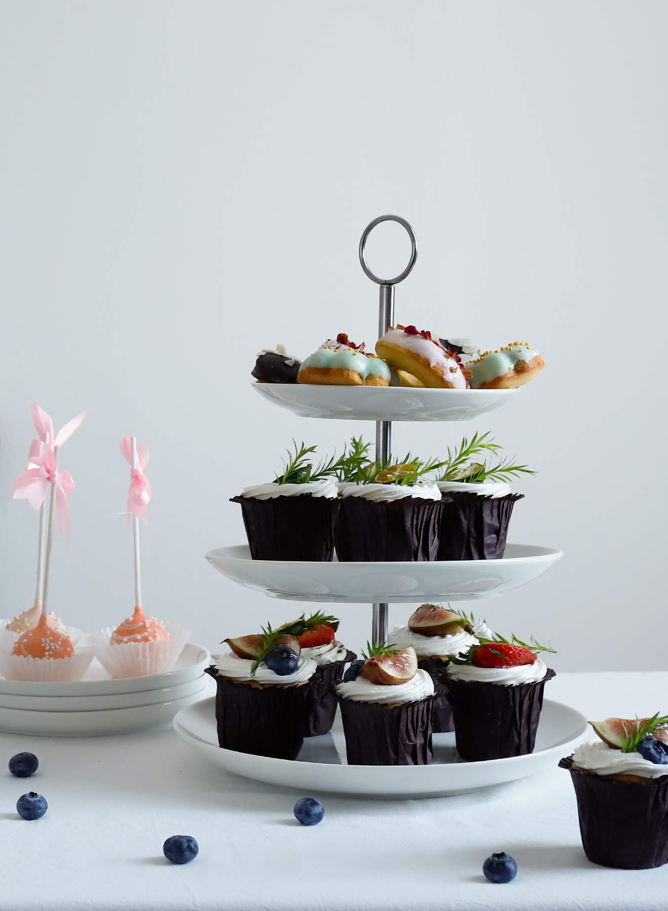 Sweese 735.101 3 Tier Cupcake Stand- White Porcelain Cake Stand- Dessert Stand, Tiered Serving Trays for Parties