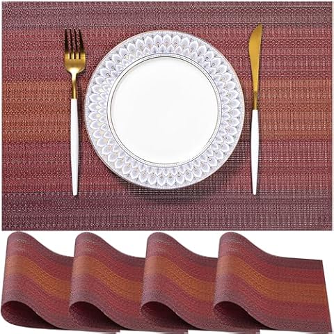 LEXMORE PVC Woven Placemats 4 PCS Wipeable Indoor/Outdoor Table Mats Washable Vinyl Place Mats for Dining Table, Set of 4-Pomegranate Parade Cover