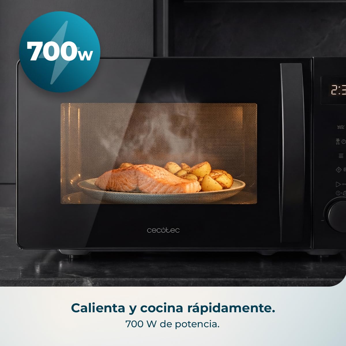 Cecotec Microondas Digital Proclean 5005 Black. 700W, 20L, Tecnología 3DWave, 5 Niveles Potencia, Temporizador 30 Min, Descongelación, Pantalla con Reloj, Comidas Listas al Instante — view 9
