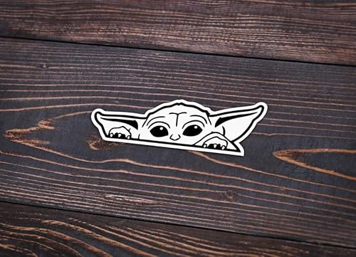 Baby Yoda Mandalorian, Vinyl Decal Sticker For Cars, Trucks, Vans, Suvs, Walls, Windows, Laptops, Notebooks, Cups Bottles, Black, 5.5" | H&S #TOP5