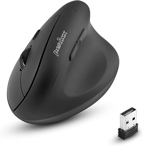 Miniatura 1 de Perixx PERIMICE-608II - Ratón vertical inalámbrico, 2.4 GHz, 6 botones, DPI ajustable 800120016002400, diseño para diestros, receptor USB, negro