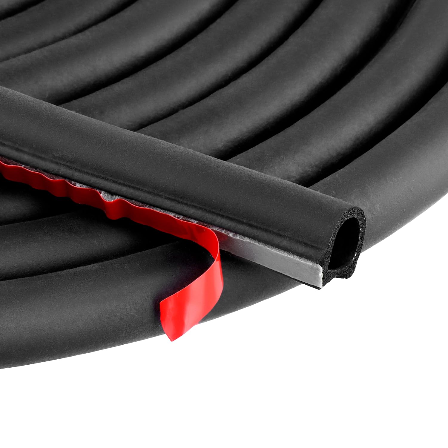 Qwork Black Qwork® D-Shape Car Door Sealing Strip, 6M Self-Adhesive Rubber Weather Stripping For Cars, Windows