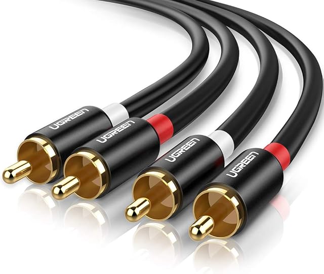 UGREEN RCA Cables Phono to Phono Hi-Fi Cable 2 RCA Male to Male Audio Lead Red and White Interconnect Cord Compatible With Speaker Amplifier Turntable Record Soundbar DJ Controller Mixer DVD TV(2M)
