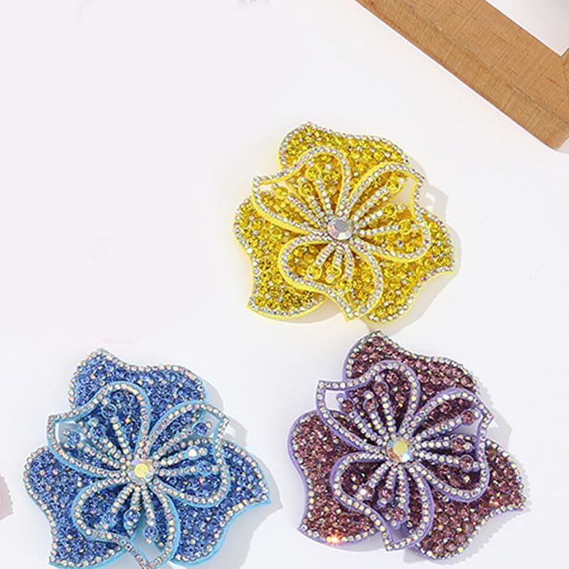 5Pcs New Six-Petal Flower Hot-Fix Appliques, Bling DIY Patches Inlaid with Rhinestones & Sequins, Iron-On Floral Ornaments for Shoes, Hats, Garments & Fabric Accessory Customization image 3
