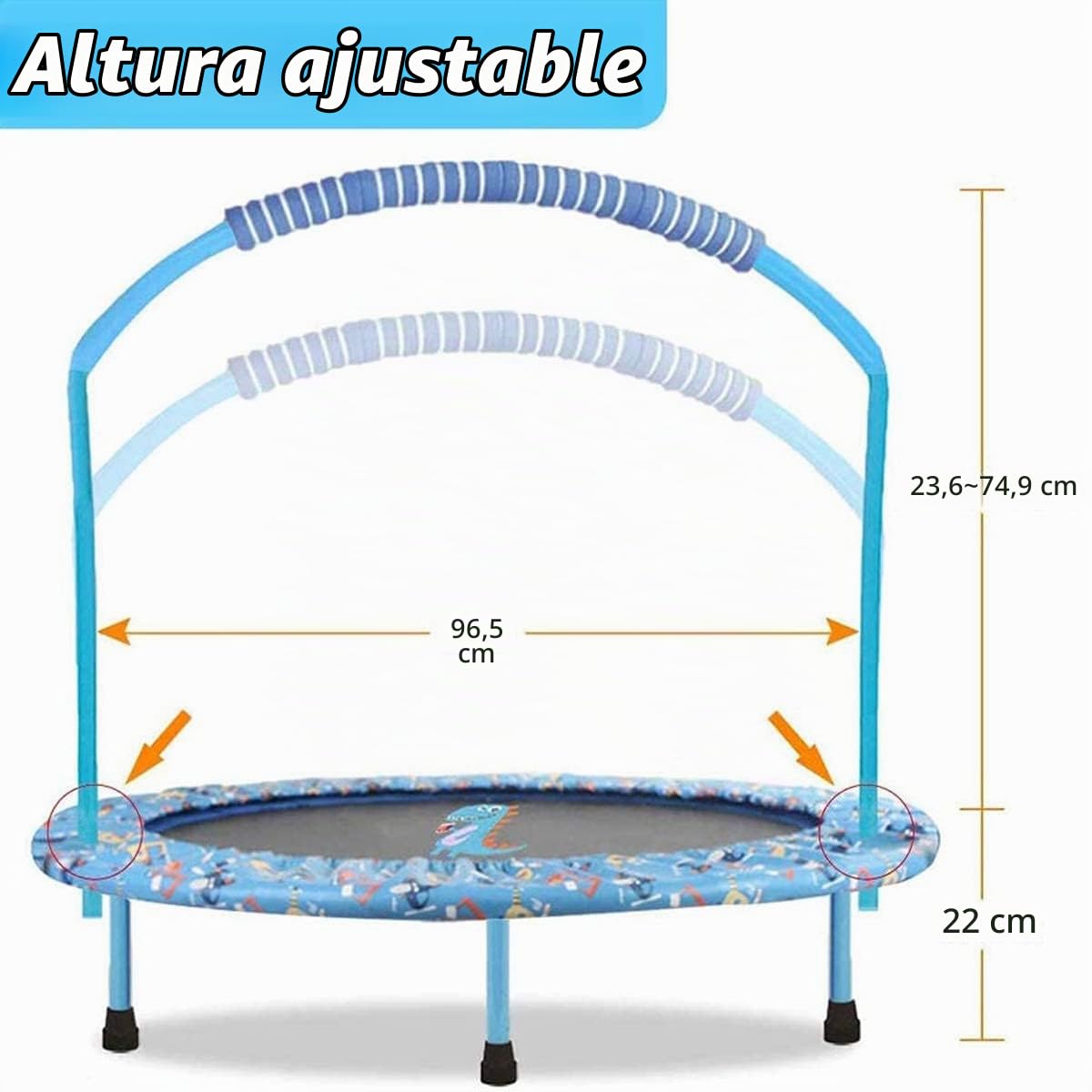38'' Kids Trampoline Mini Foldable Fitness Noise-Free Trampoline with Adjustable Handrail and Safety Padded Cover Exercise Foldable Bungee Rebounder Indoor Outdoor Garden Use
